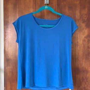 Susan Graver tee in liquid knit in blue.